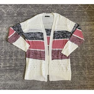 Shein Womens M Cardigan Striped Multicolored Knit Pink New P1